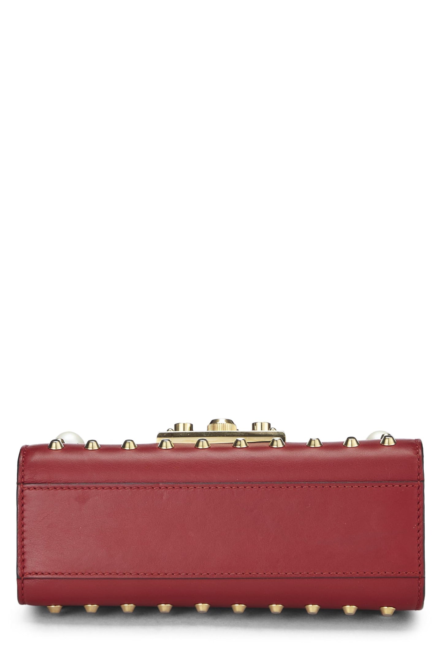 Gucci,  Red Leather Stud & Faux Pearl Padlock Shoulder Bag, Red