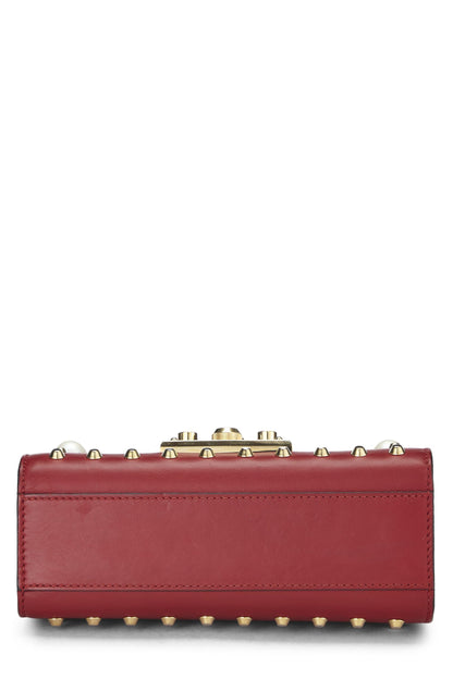 Gucci,  Red Leather Stud & Faux Pearl Padlock Shoulder Bag, Red