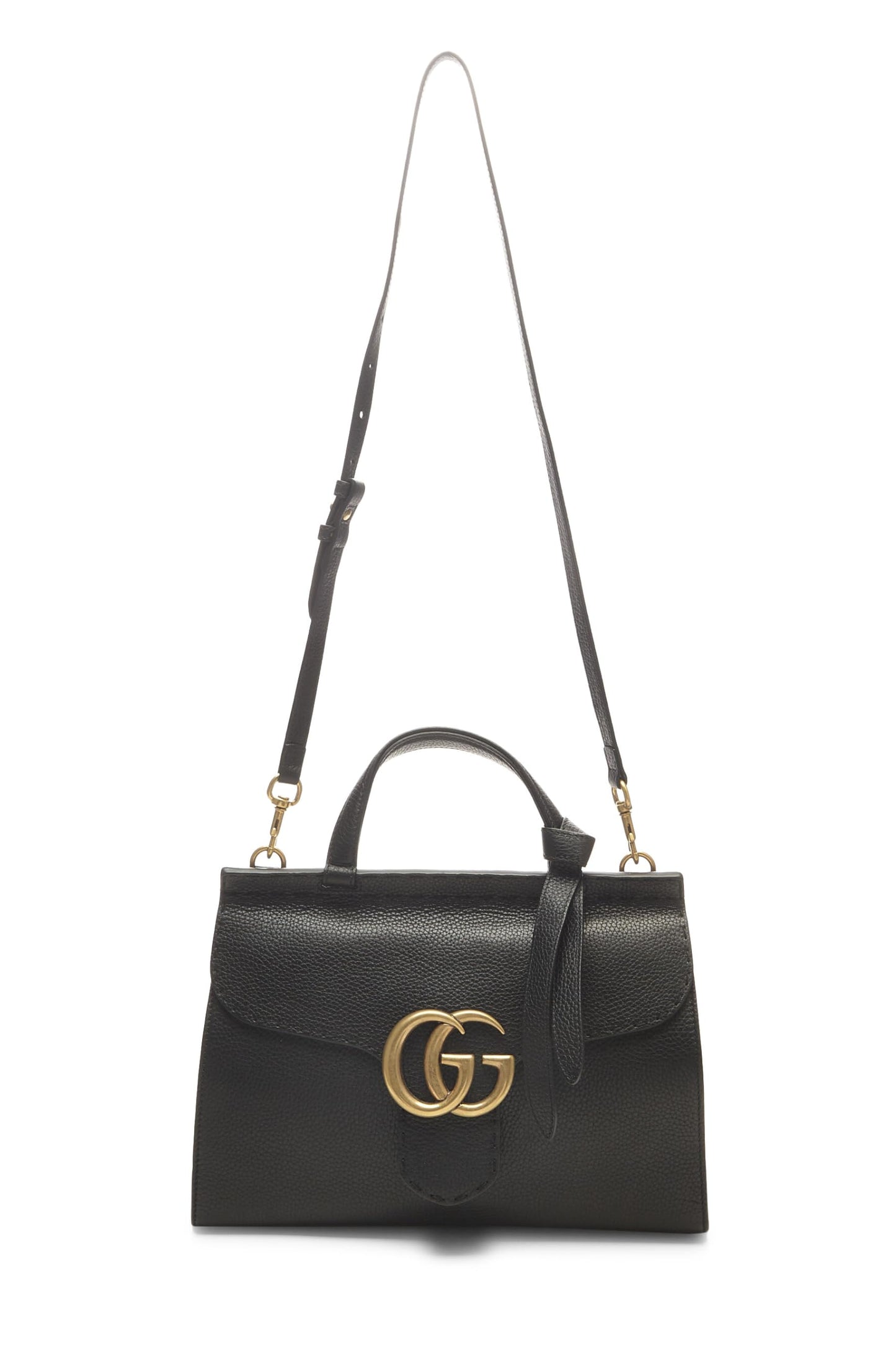 Gucci,  Black Leather GG Marmont Top Handle Flap Bag Small, Black