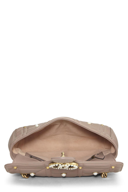 Gucci,  Beige Pearl Matelassé Leather Marmont Shoulder Bag Small, Beige