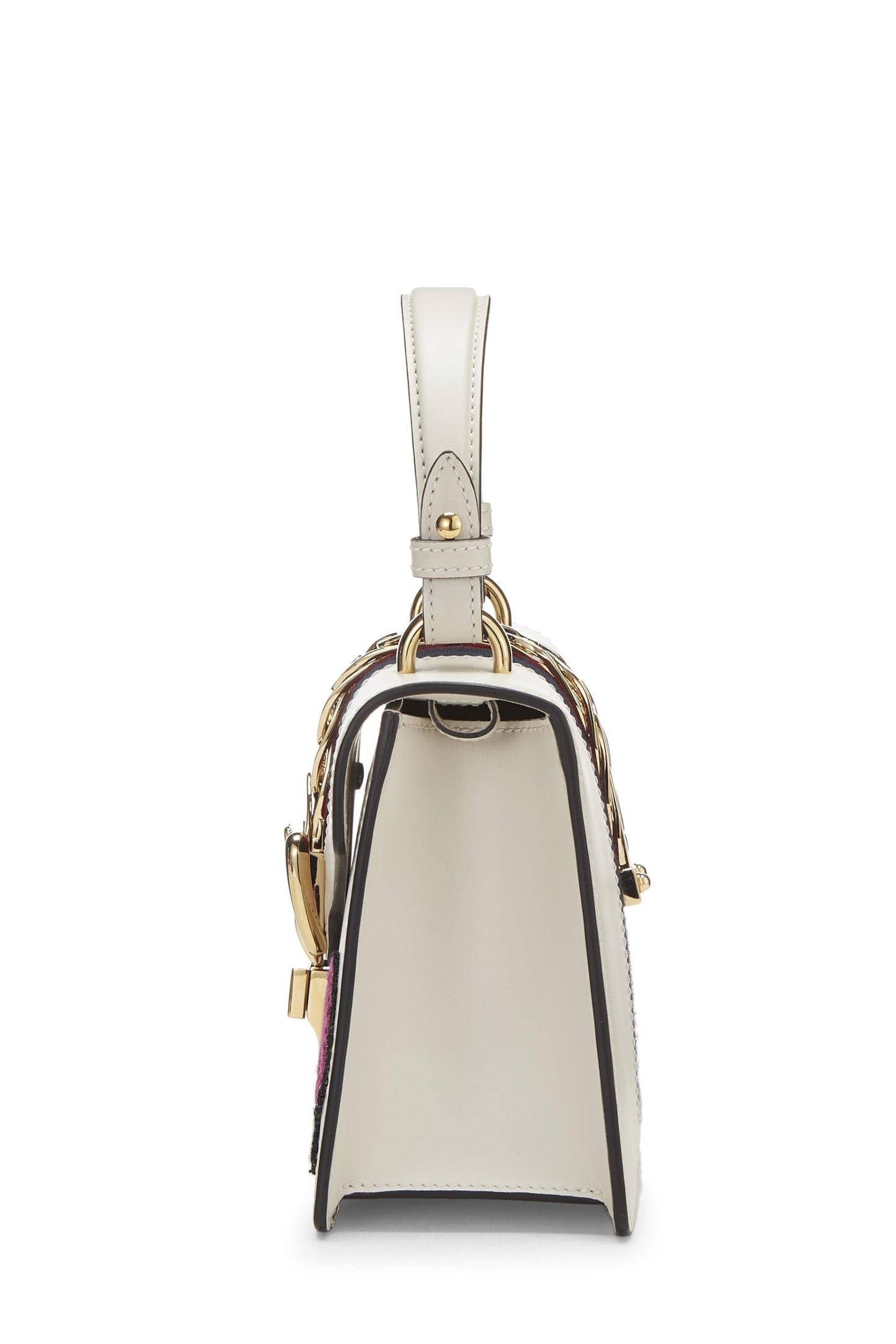 Gucci,  White Embroidered Leather Web Sylvie, White