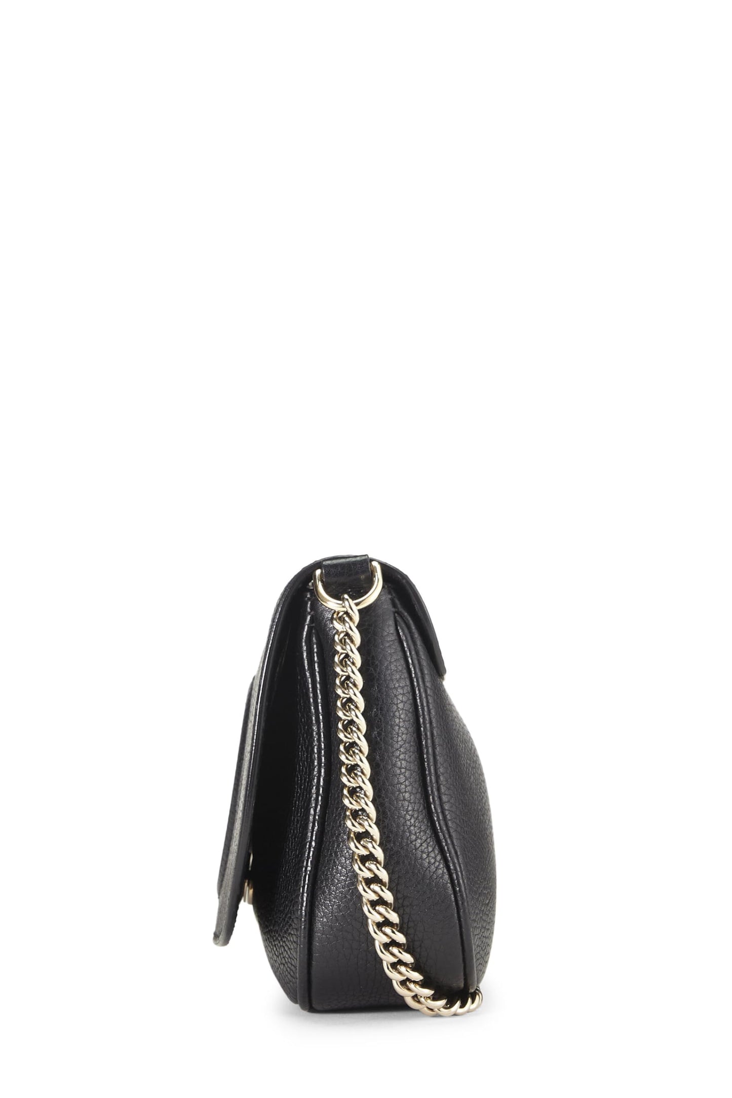 Gucci,  Black Grained Leather Soho Chain Flap Crossbody, Black