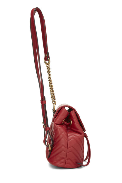 Gucci,  Red Leather GG Marmont Backpack Small, Red