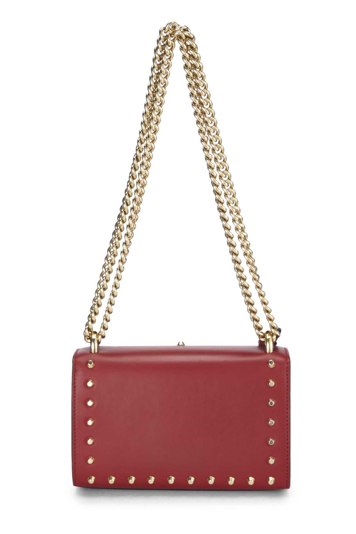 Gucci,  Red Leather Stud & Faux Pearl Padlock Shoulder Bag, Red