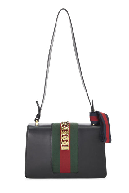 Gucci,  Black Leather Web Sylvie Shoulder Small, Black