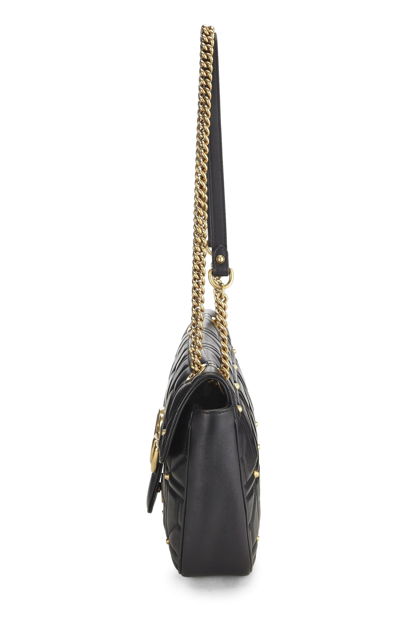 Gucci,  Black Studded Leather GG Marmont Shoulder Bag, Black