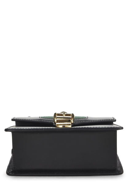 Gucci,  Black Leather Web Sylvie Chain Bag Mini, Black