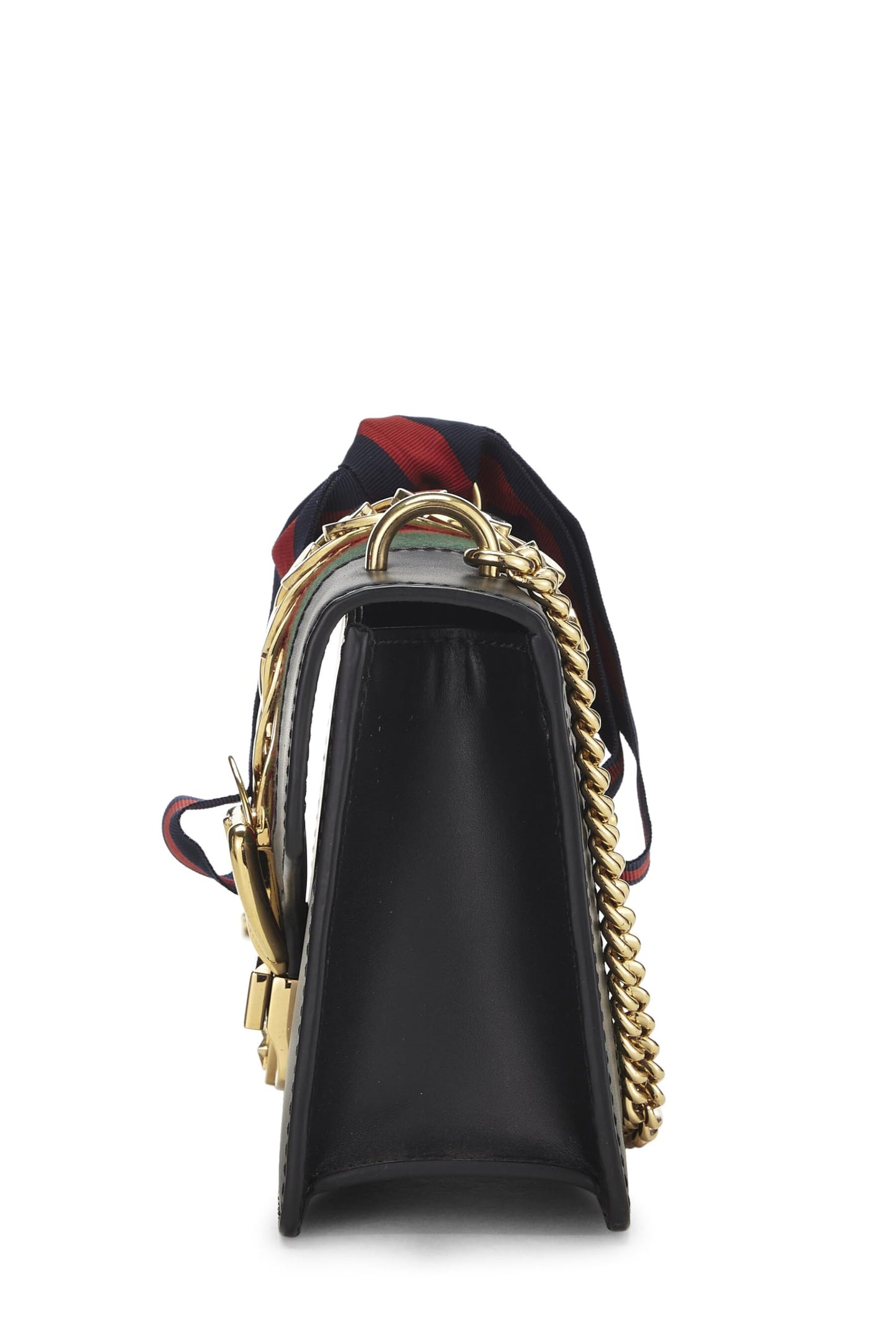 Gucci,  Black Leather Web Sylvie Chain Bag Mini, Black