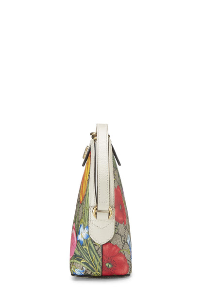 Gucci,  White Original GG Supreme Ophidia Flora Dome Shoulder Bag Small, White