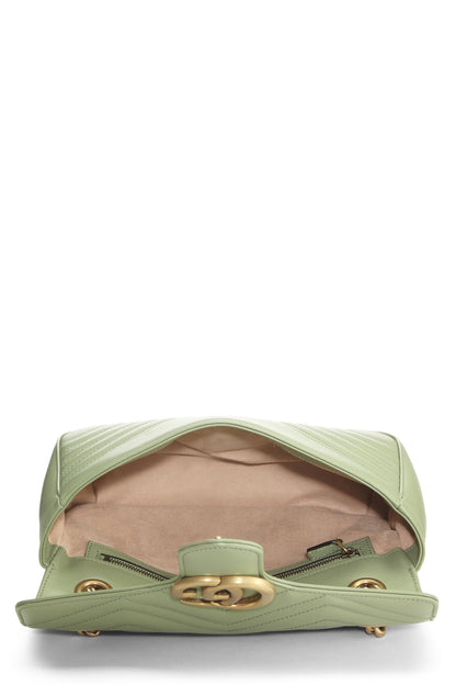 Gucci,  Green Leather Torchon GG Marmont Shoulder Bag Small, Green