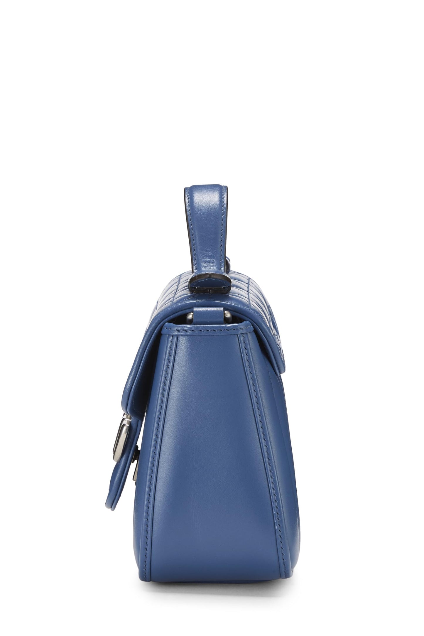 Gucci,  Blue Leather GG Marmont Top Handle Bag Mini, Blue