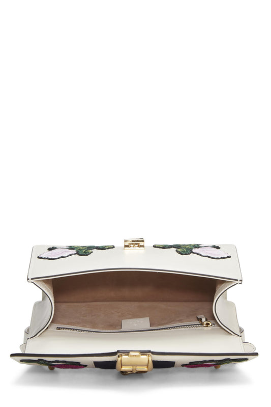 Gucci,  White Floral Embroidered Leather Sylvie Shoulder Bag Small, White