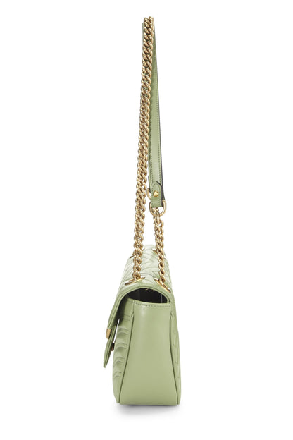 Gucci,  Green Leather Torchon GG Marmont Shoulder Bag Small, Green