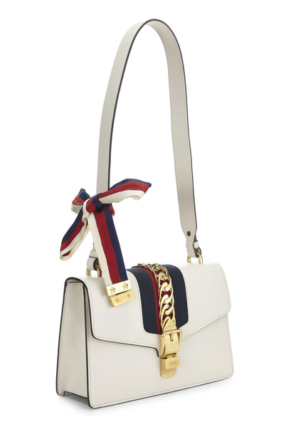 Gucci,  White Leather Sylvie Shoulder Bag, White