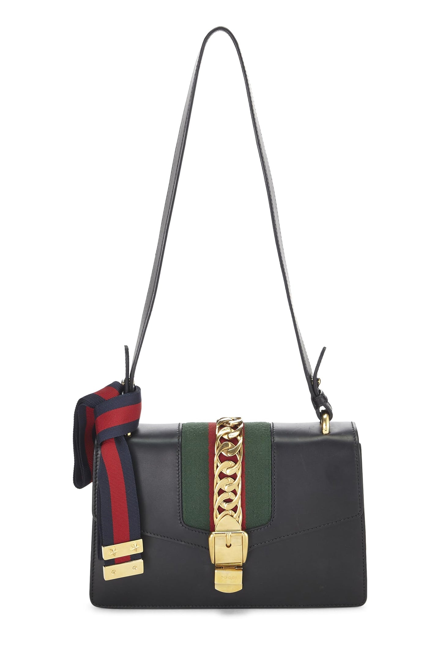 Gucci,  Black Leather Web Sylvie Shoulder Small, Black