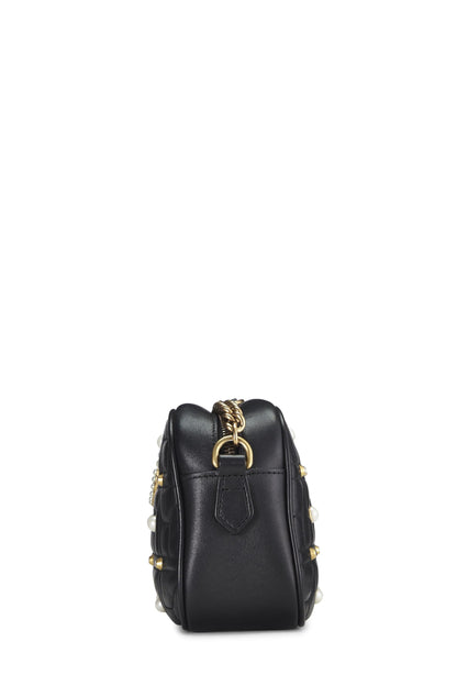 Gucci,  Black Leather & Faux Pearl GG Marmont Crossbody Small, Black