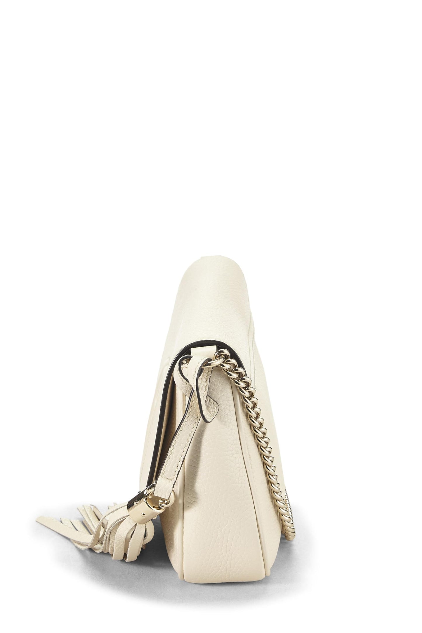 Gucci,  Beige Grained Leather Soho Chain Flap Crossbody, Gold