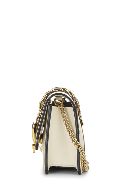 Gucci,  White Leather Web Sylvie Chain Mini, White