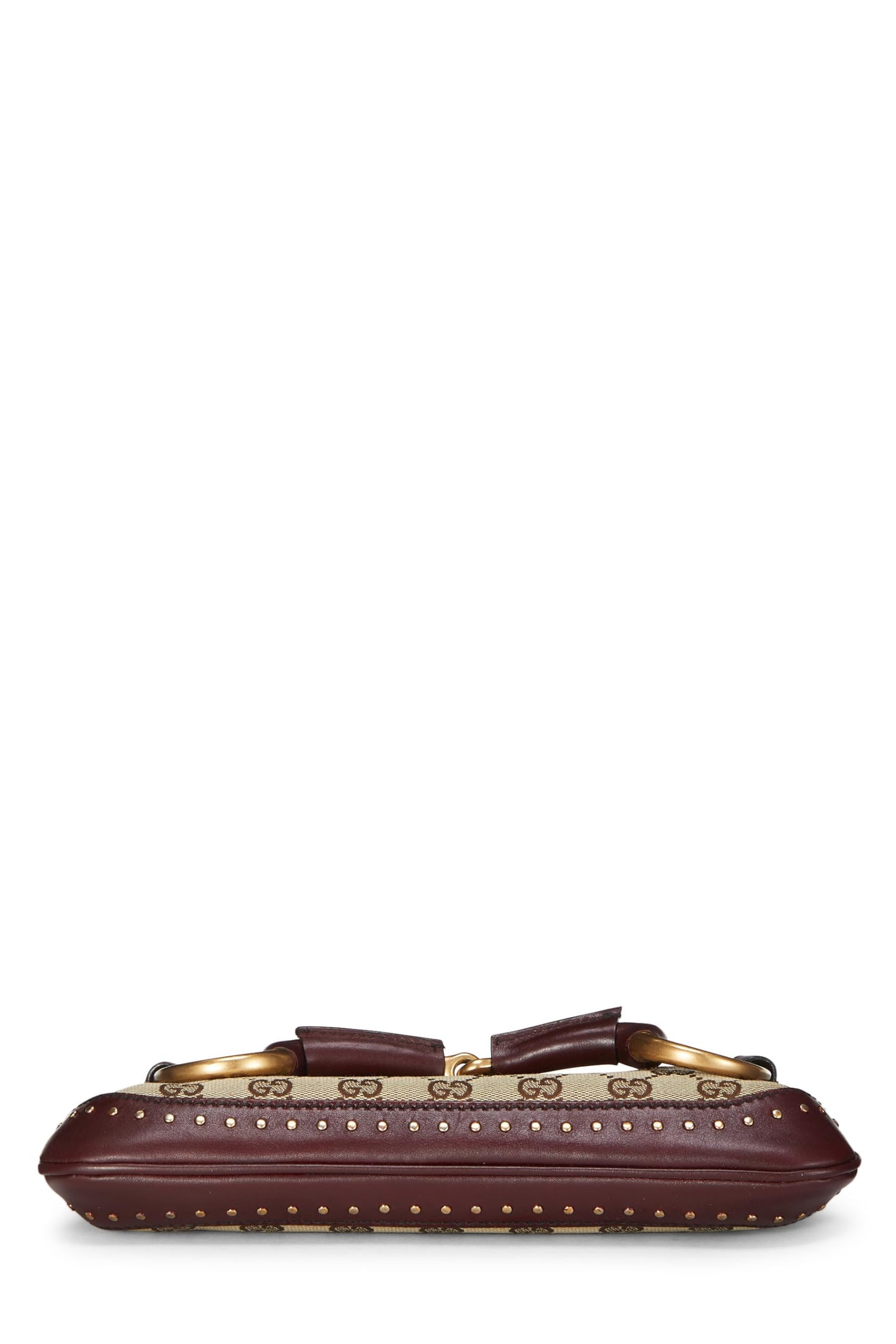 Gucci,  Burgundy Original GG Canvas Studded Horsebit Chain Clutch, Burgundy