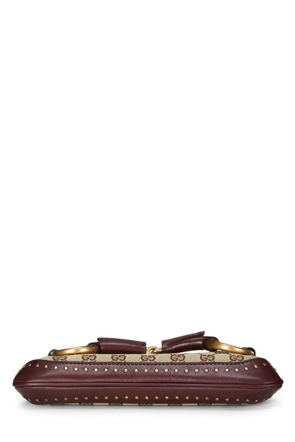 Gucci,  Burgundy Original GG Canvas Studded Horsebit Chain Clutch, Burgundy