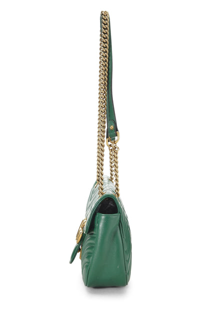 Gucci,  Green Leather Matelassé Marmont Shoulder Bag Small, Green