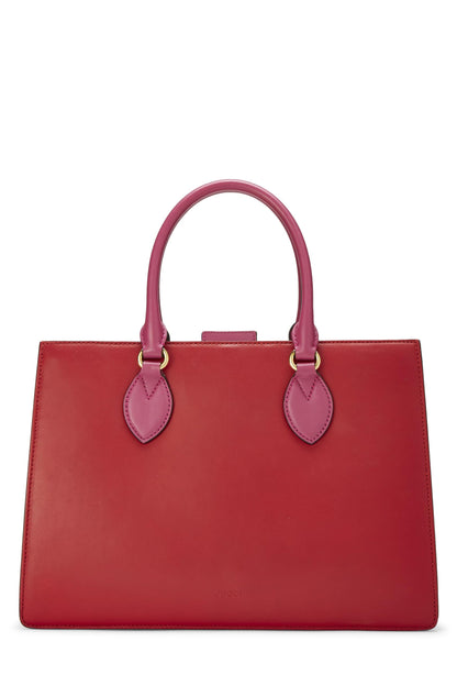 Gucci,  Pink & Red Leather Top Handle Tote, Multi