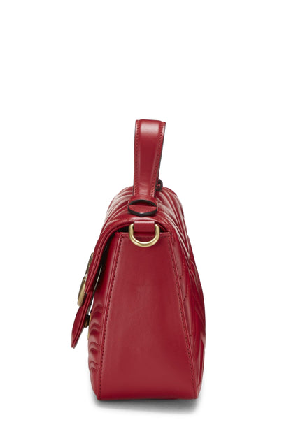 Gucci,  Red Leather GG Marmont Top Handle Bag Mini, Red