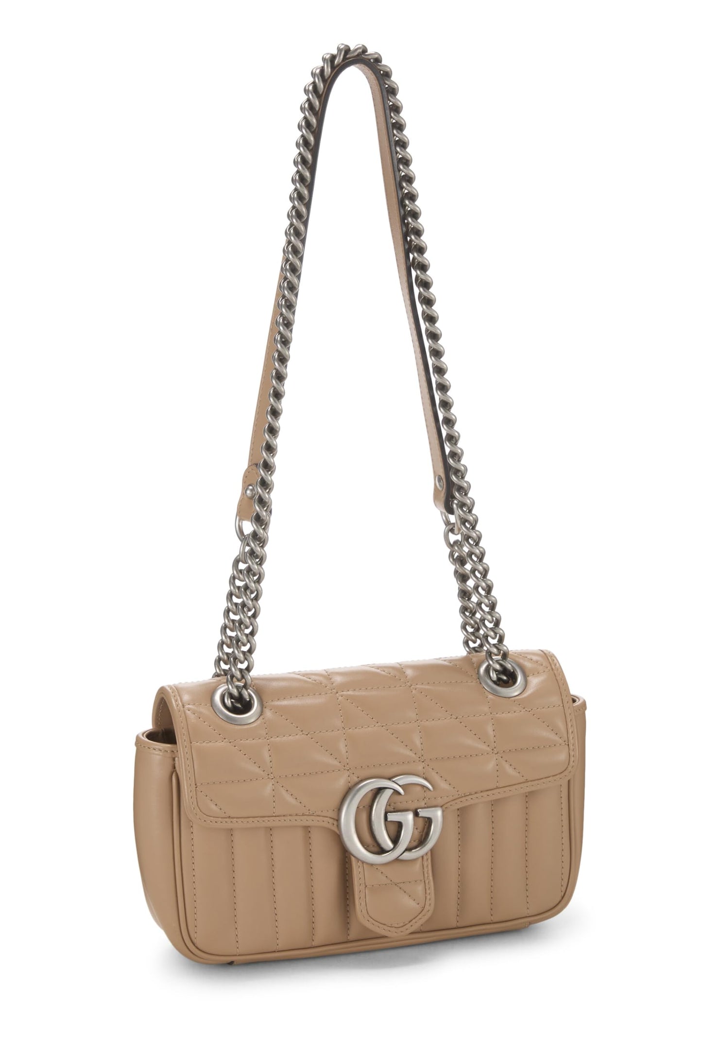 Gucci,  Beige Leather Marmont Matelassé Shoulder Bag, Brown