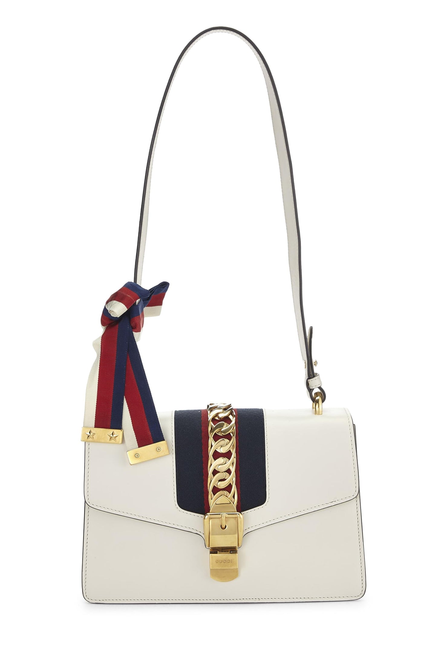 Gucci,  White Leather Sylvie Shoulder Bag, White