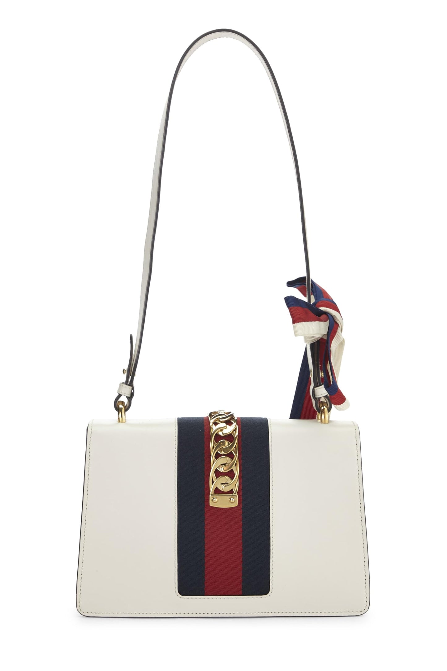 Gucci,  White Leather Sylvie Shoulder Bag, White