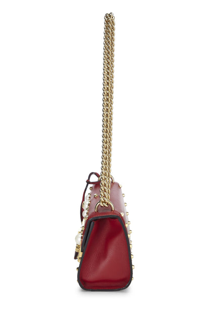 Gucci,  Red Leather Stud & Faux Pearl Padlock Shoulder Bag, Red