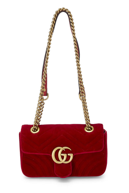 Gucci,  Red Velvet GG Marmont Shoulder Bag Mini, Red