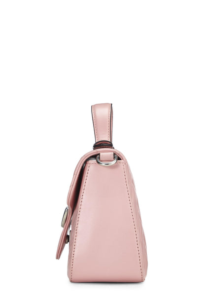 Gucci,  Pink Leather GG Marmont Top Handle Flap Bag Mini, Pink