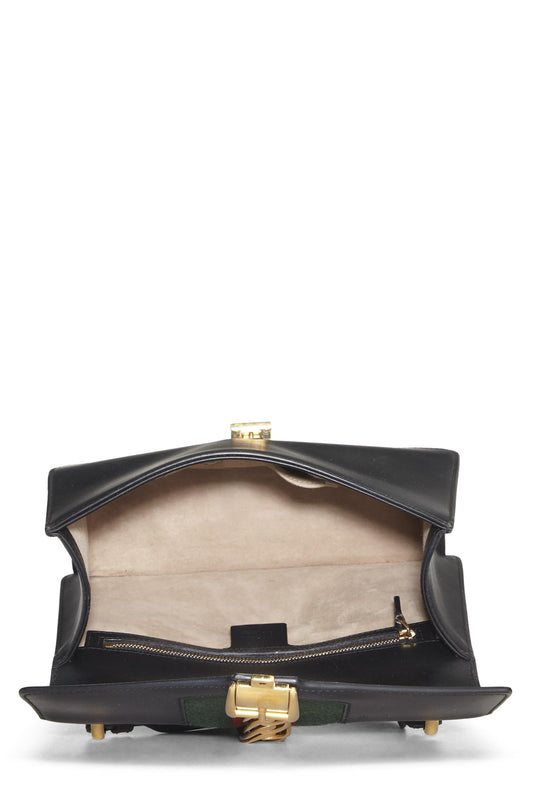 Gucci,  Black Leather Web Sylvie Small, Black