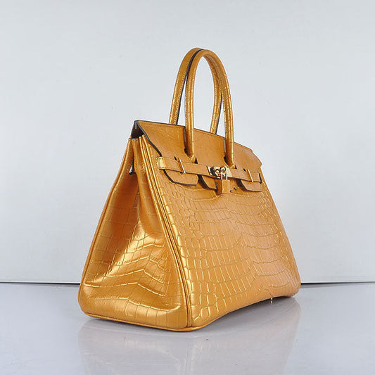 Hermes Birkin 35cm 6089 New Golden Crocodile Vein Handbags Gold