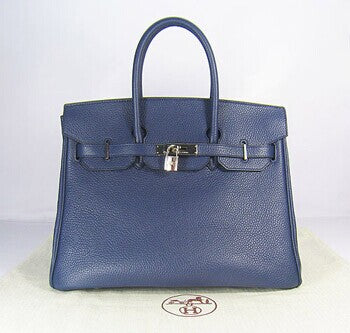 Hermes Birkin 35cm Togo Leather Handbags Dark Blue Silver