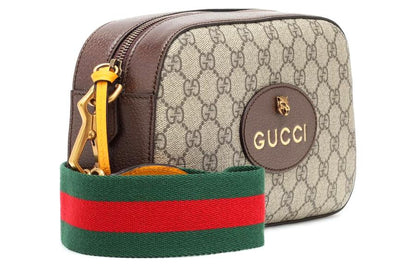 Gucci Neo Vintage Metallic Tiger Head Logo Stripe Webbing Shoulder Messenger Bag Unisex / / Brown / Yellow 476466-K9GVT-8856