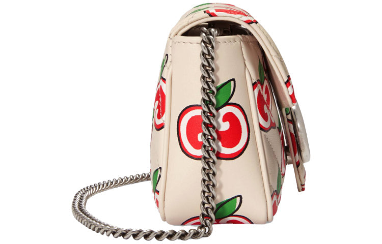 (WMNS) Gucci GG Marmont Rectangular Leather Chain Shoulder Bag 'Cream White Red' 476433-1W8AN-9086