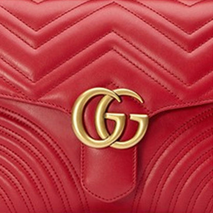 (WMNS) Gucci GG Marmont Gold Logo Distress Leather Chain handbag Small Red Classic 498110-DTDIT-6433