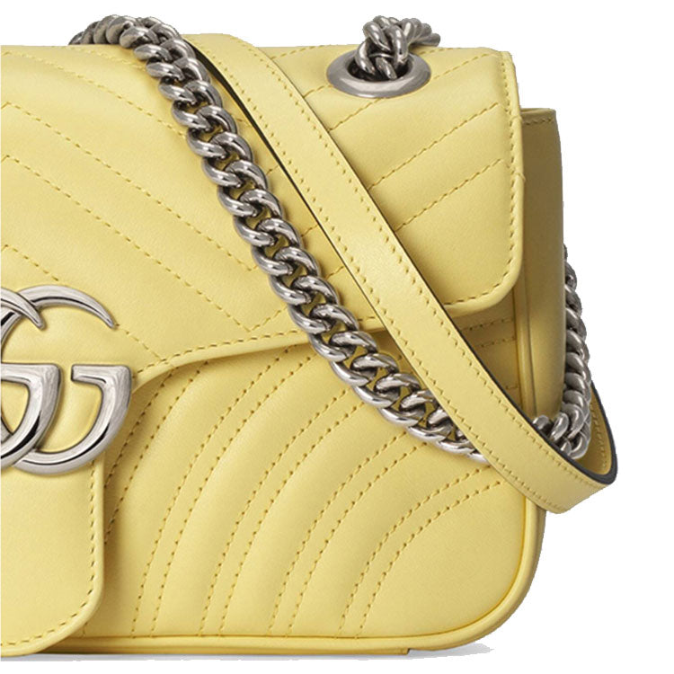 (WMNS) Gucci GG Marmont Series LeatherChain bag SatchelSingle Shoulder Bag Small MacaroonYellow 443497-DTDIY-7412