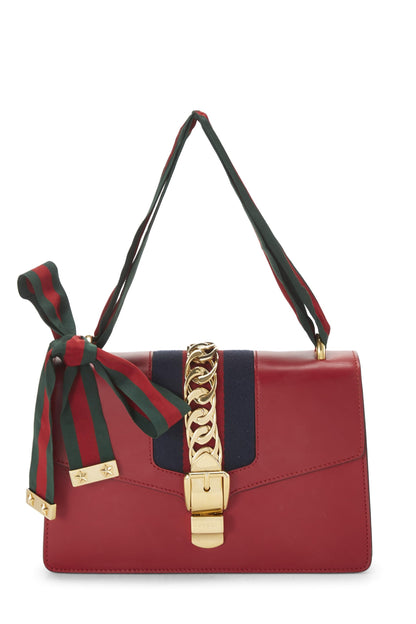 Gucci,  Red Leather Sylvie Shoulder Bag, Red