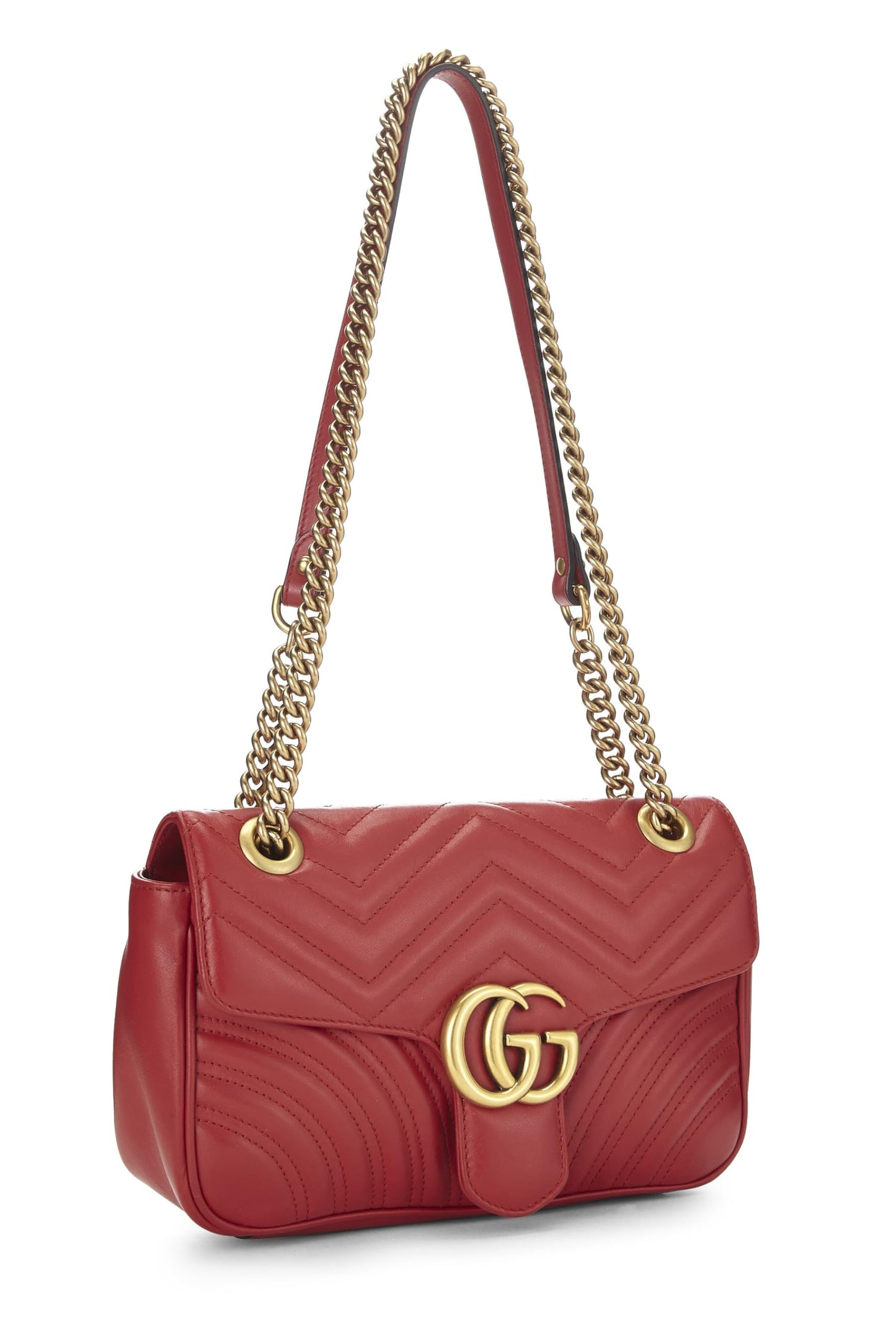 Gucci,  Red Leather GG Marmont Shoulder Bag Small, Red