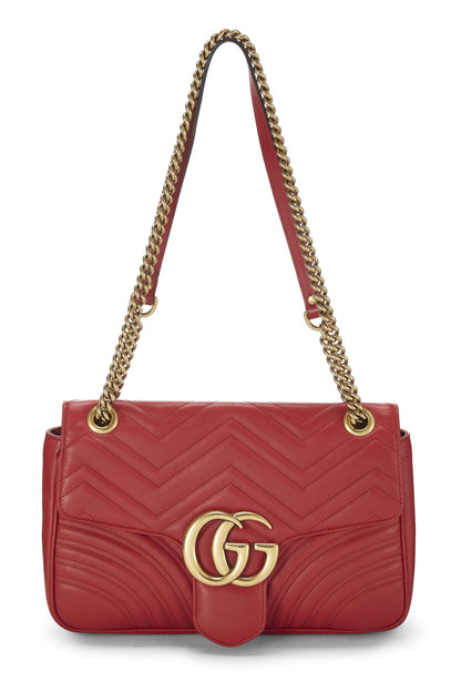 Gucci,  Red Leather GG Marmont Matelassé Shoulder Bag, Red