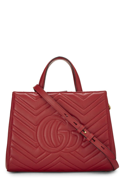 Gucci,  Red Leather GG Marmont Top Handle Bag Small, Red