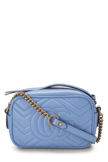 Gucci,  Blue Leather GG Marmont Crossbody Mini, Blue