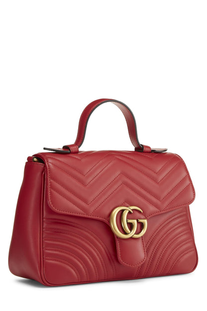 Gucci,  Red Leather GG Marmont Top Handle Bag Small, Red