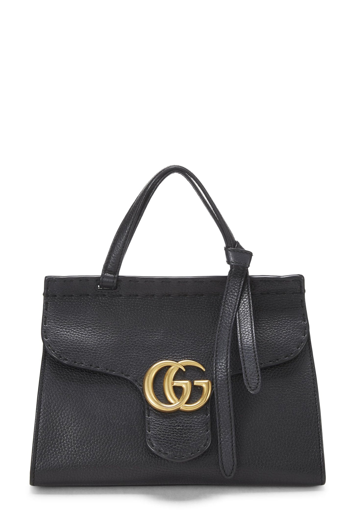 Gucci,  Black Leather GG Marmont Top Handle Bag Mini, Black