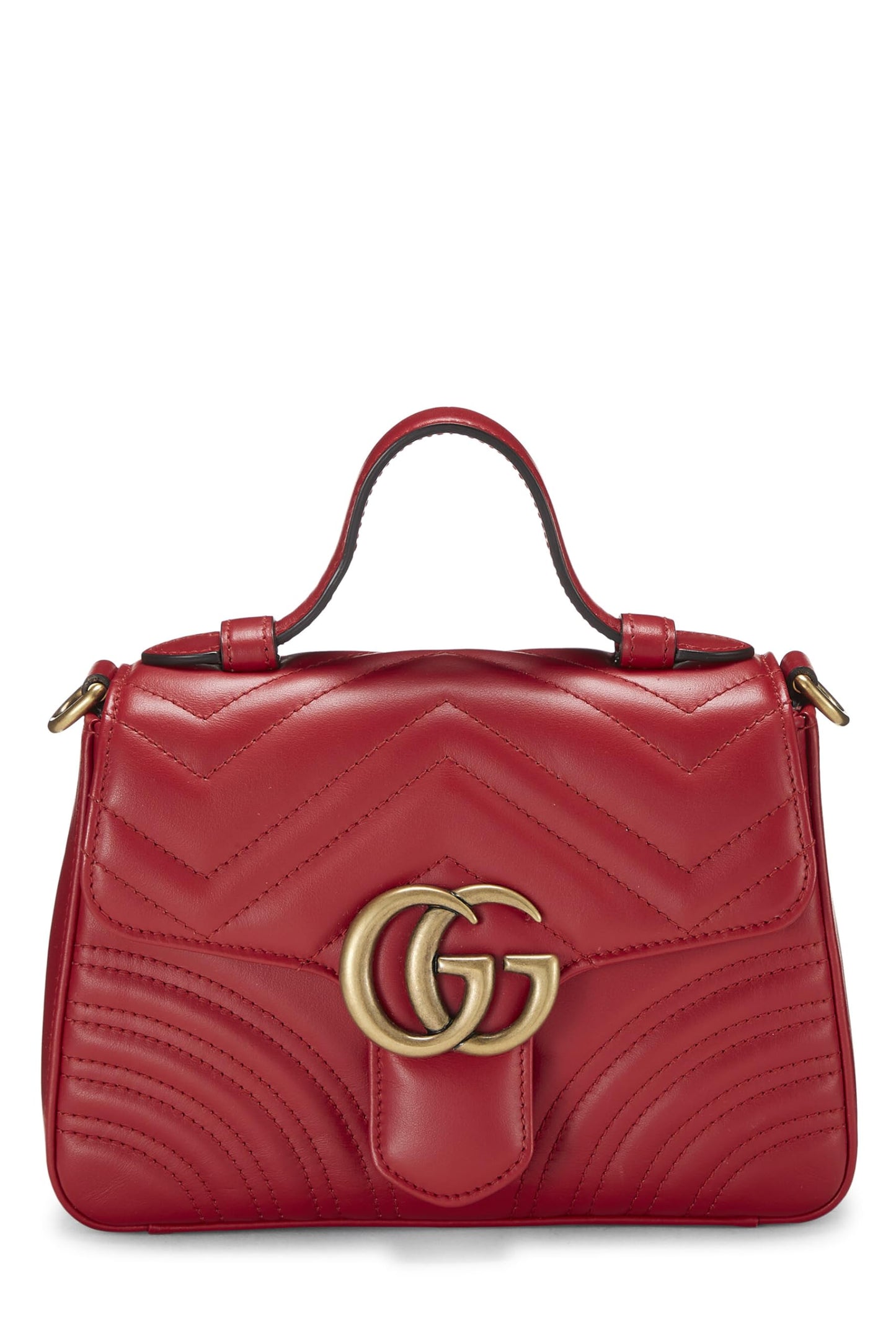 Gucci,  Red Leather GG Marmont Top Handle Bag Mini, Red