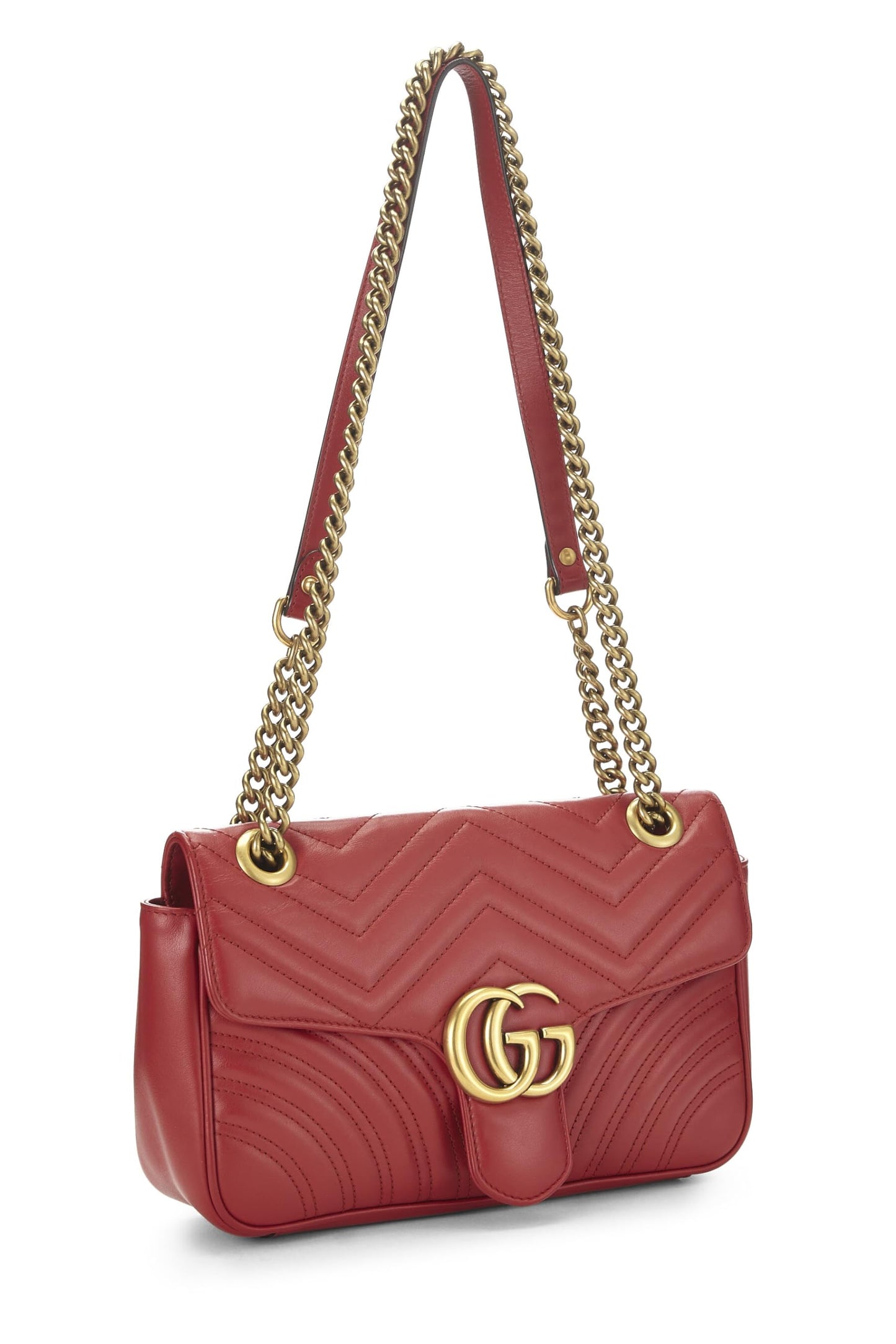 Gucci,  Red Leather GG Marmont Shoulder Bag Small, Red