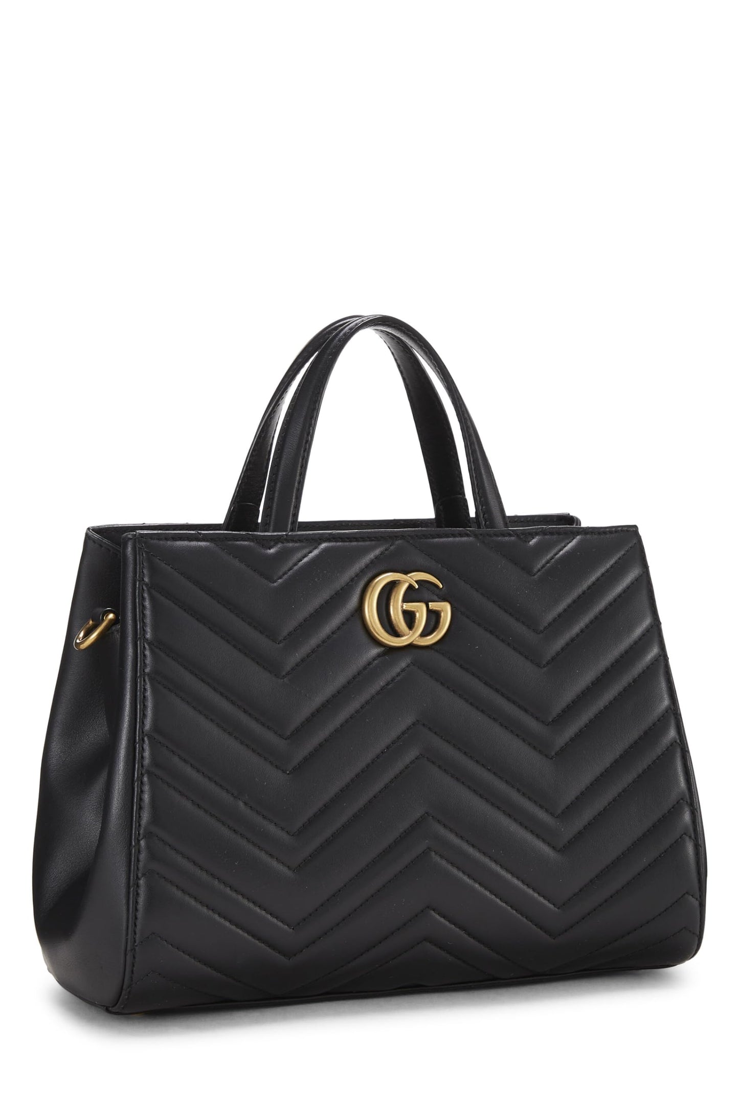 Gucci,  Black Leather GG Marmont Top Handle Bag Small, Black